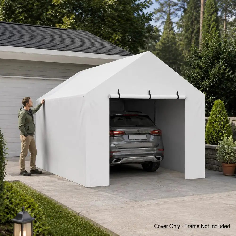 Carport Garage Tent 3 X 6 m, Tent Garage, Waterproof and UV-Protected, Car Shed, Easy Installation with Tension Straps, White (Top and Frame Not Included)