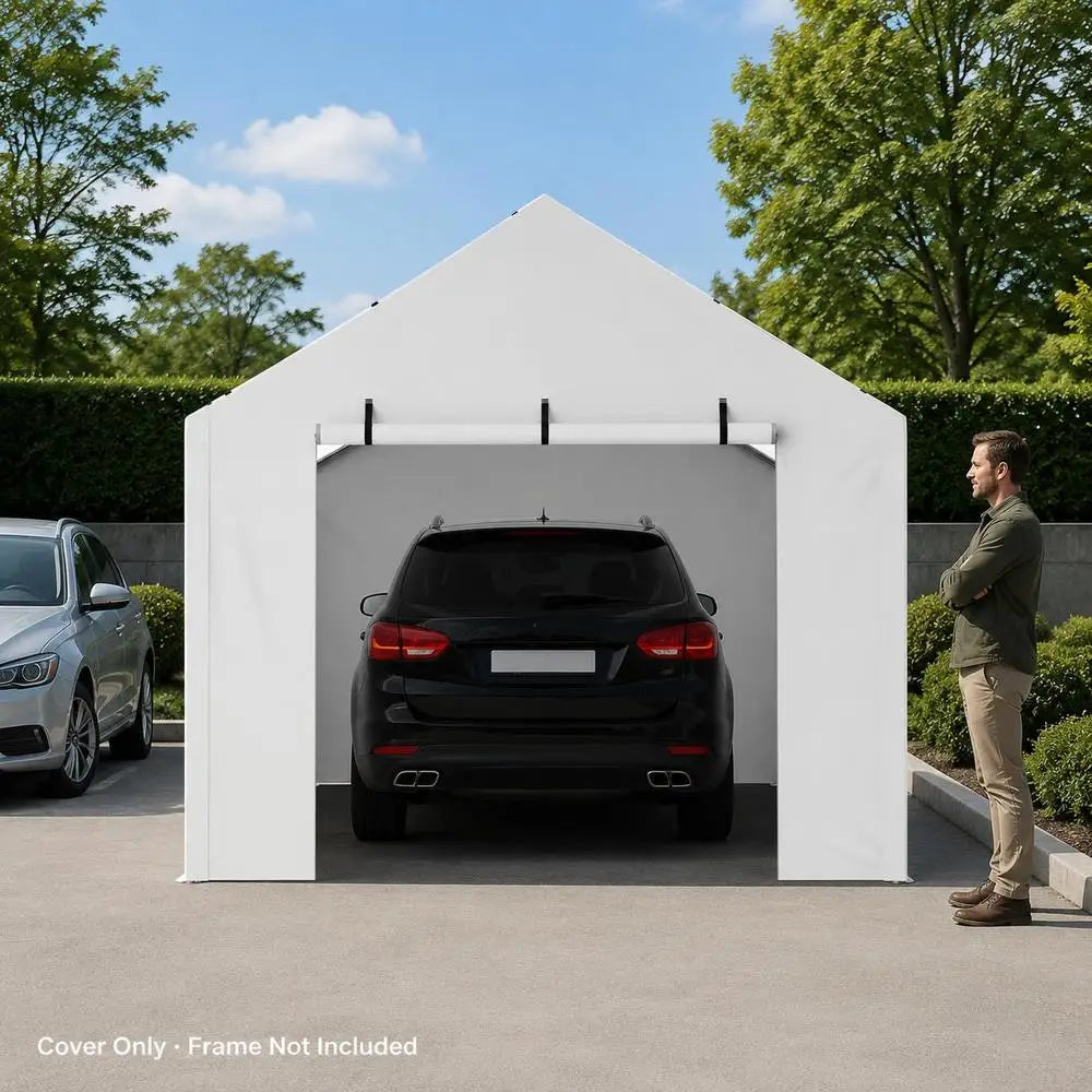 Carport Garage Tent 3 X 6 m, Tent Garage, Waterproof and UV-Protected, Car Shed, Easy Installation with Tension Straps, White (Top and Frame Not Included)