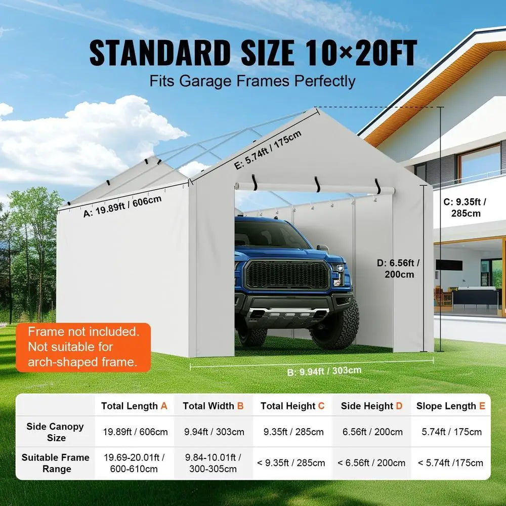 Carport Garage Tent 3 X 6 m, Tent Garage, Waterproof and UV-Protected, Car Shed, Easy Installation with Tension Straps, White (Top and Frame Not Included)